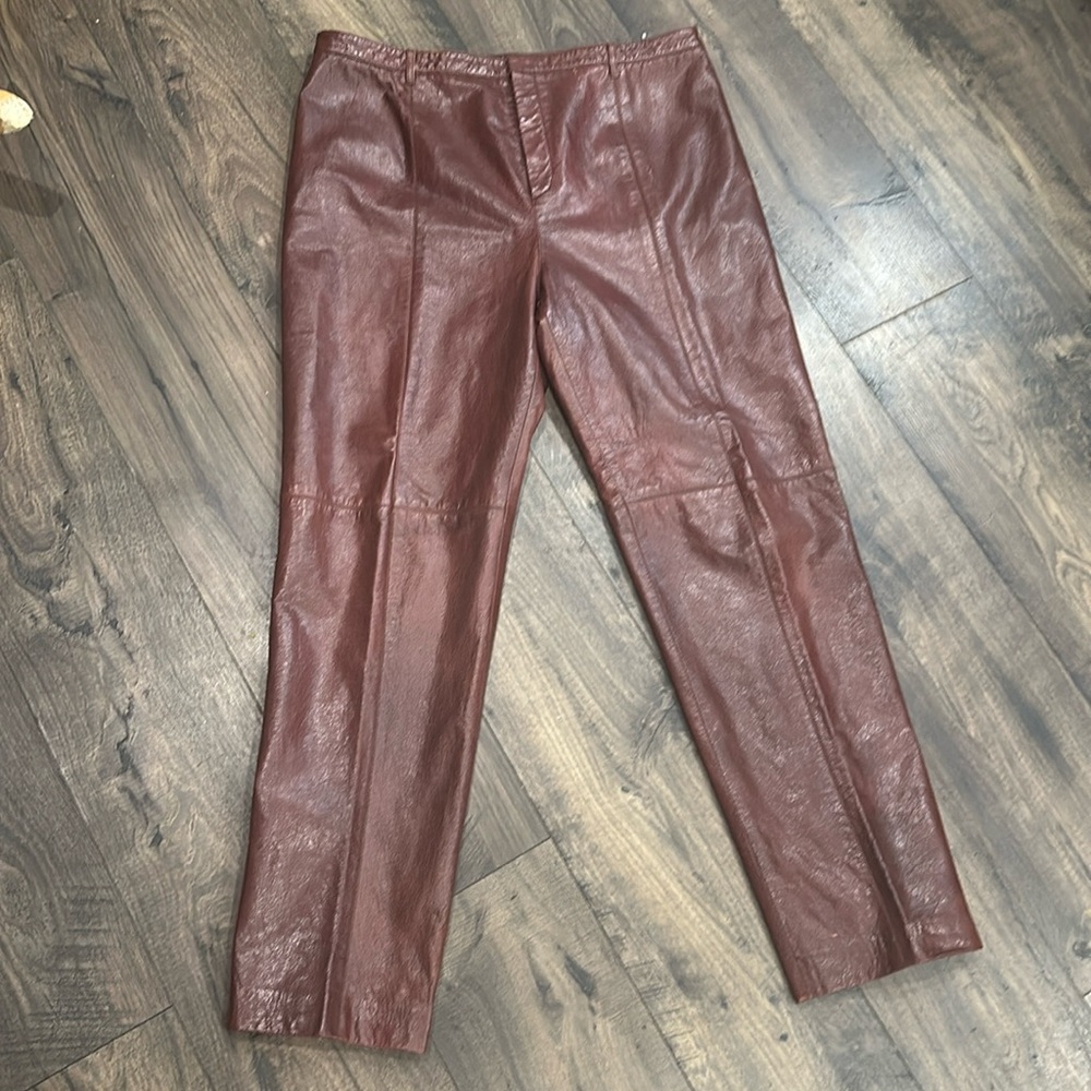 VINTAGE Ellen Tracy Company Maroon/Burgundy Leather Pants Size 16
